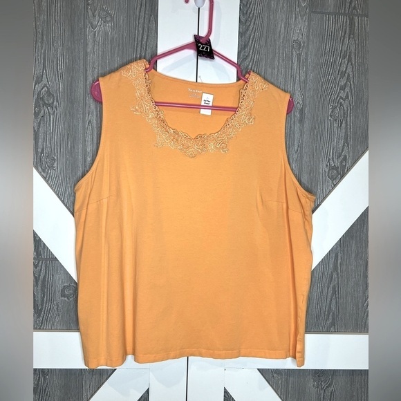 B4.10. Tanjay Tank Top with Lace Neckline Orange 1X - Picture 1 of 3